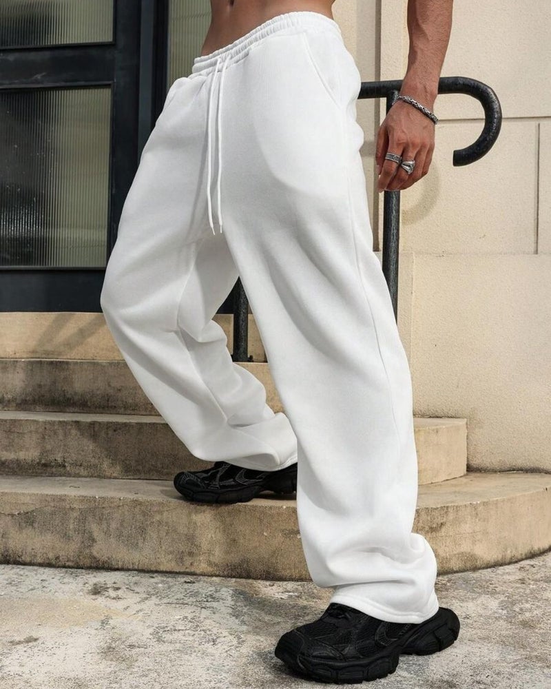 FLYNOFF Korean White Drawstring Loose Fit Track Pant - Image 2